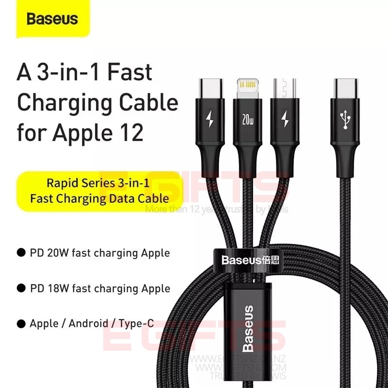 BASEUS TYPE C 3 IN 1 20W CHARGING CABLE - Image 2