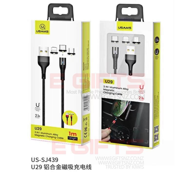 USAMS Magnetic 3 in 1 Charging Braided Cable - Image 2