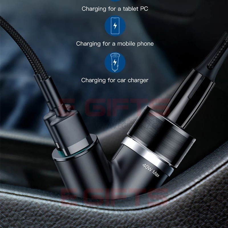 Baseus Y Type Dual USB Cigarette Lighter Extended Car Charger - Image 2