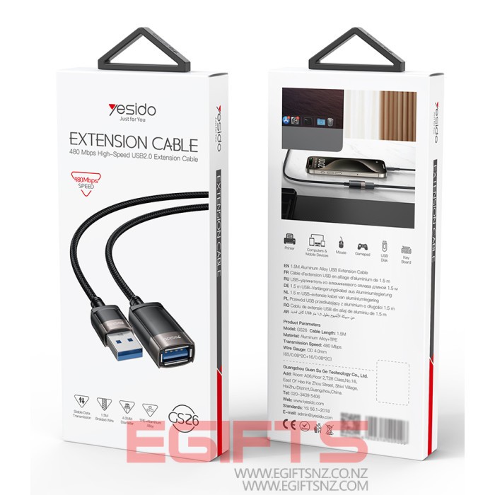 YESIDO GS26 USB 2.0 EXTENSION CABLE 1.5M - Image 5
