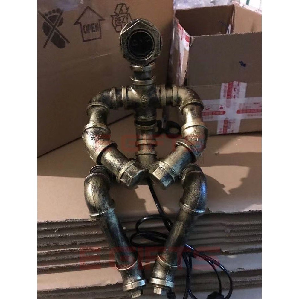 Industrial Robot Bronze Steampunk Water Pipe Lamp Thinker - Image 2