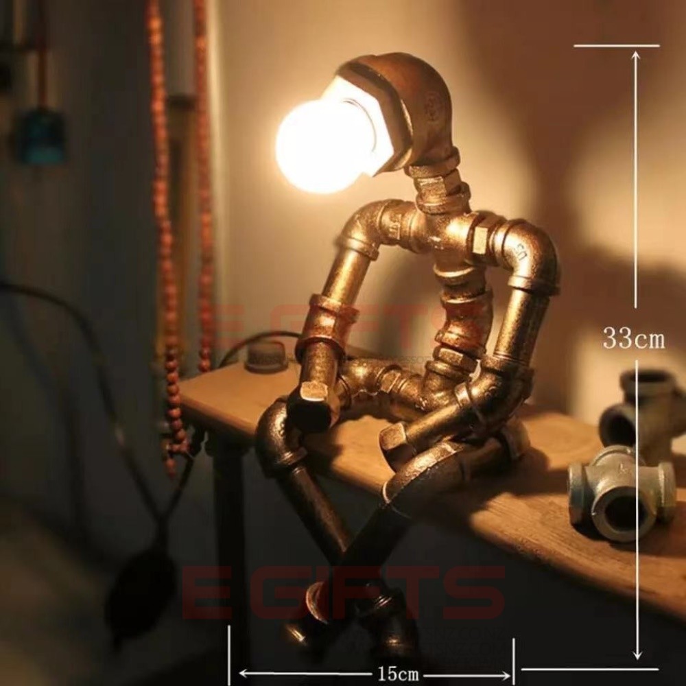 Industrial Robot Bronze Steampunk Water Pipe Lamp Thinker - Image 3