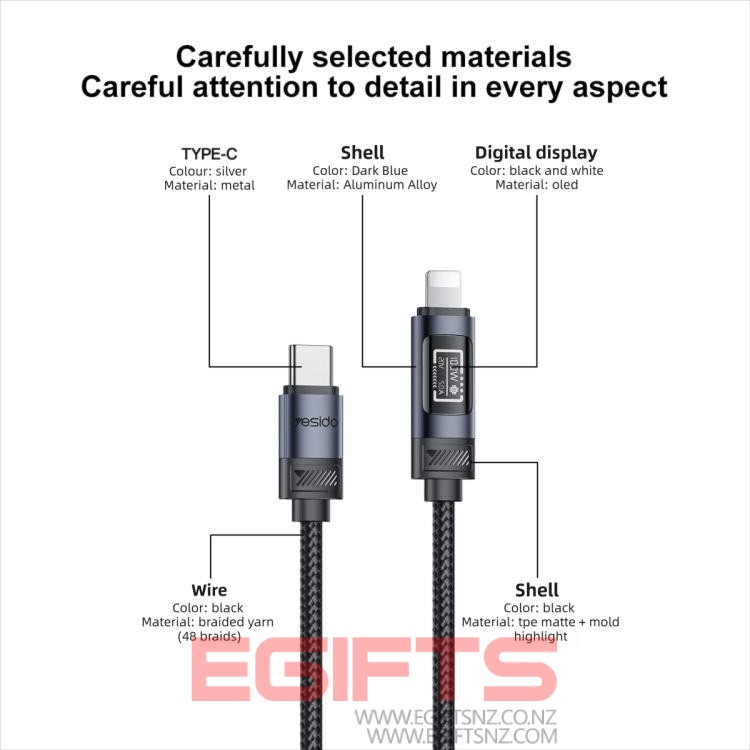 Digital Display Fast Charging Data Cable 27w C To Lightning PD CA201 - Image 10
