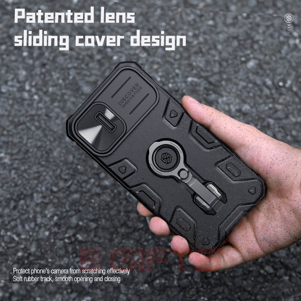 iPhone 13/14 Nillkin Camera Shield Armor Pro Ring Stand Holder Tough Case - Image 3