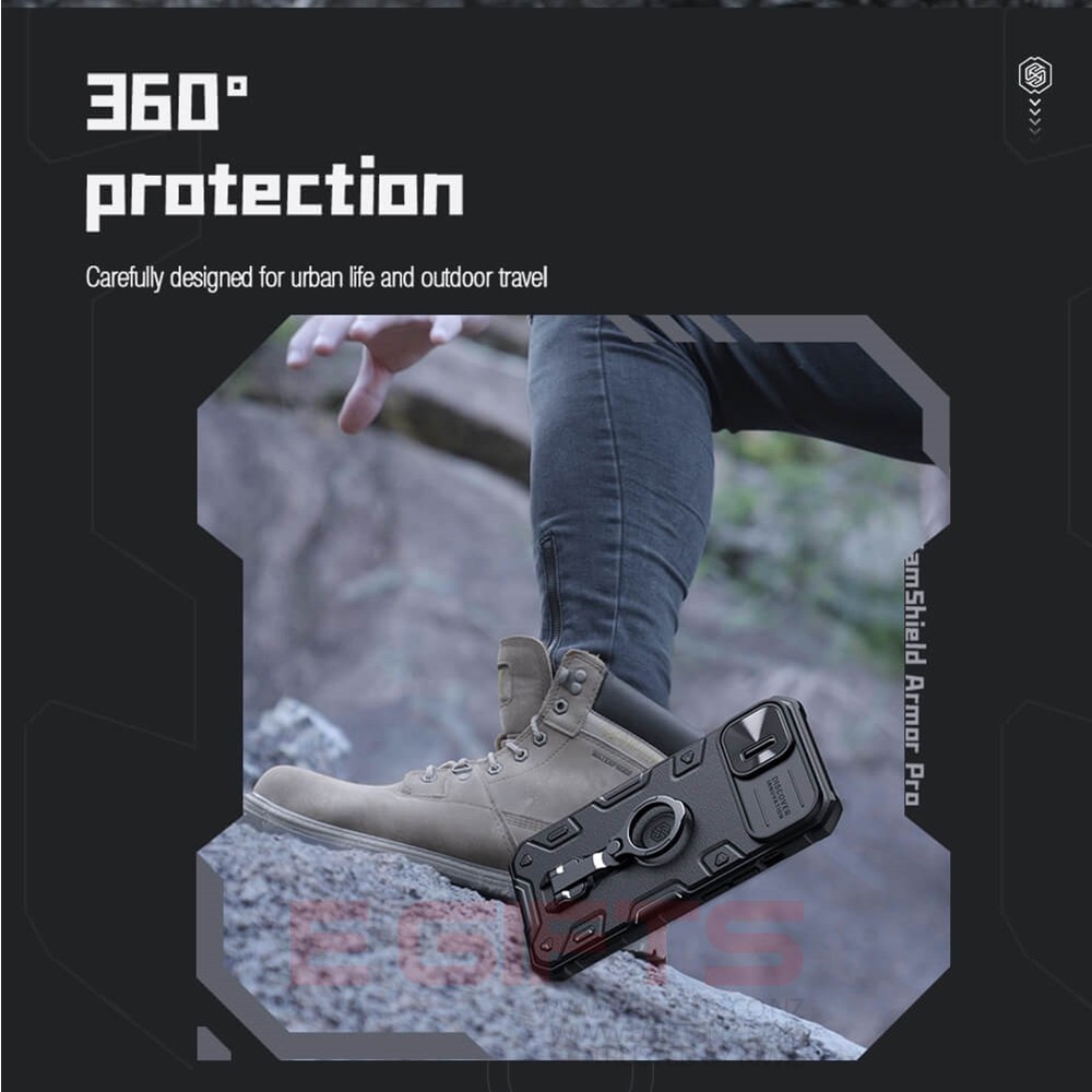 iPhone 13/14 Nillkin Camera Shield Armor Pro Ring Stand Holder Tough Case - Image 2