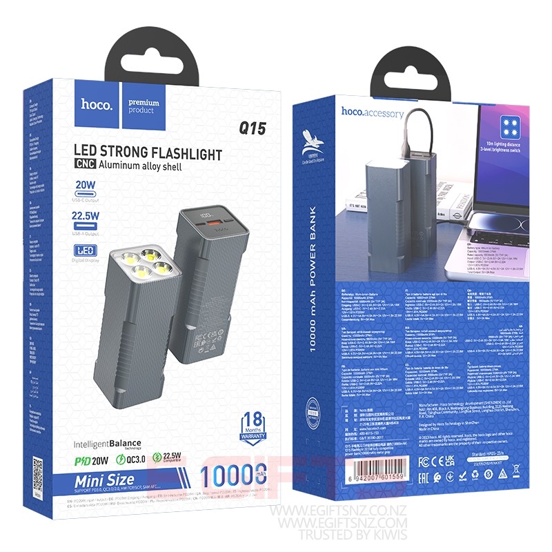 HOCO Power Bank 10000mAh Portable External Battery Q15 Flashlight 22.5W - Image 5