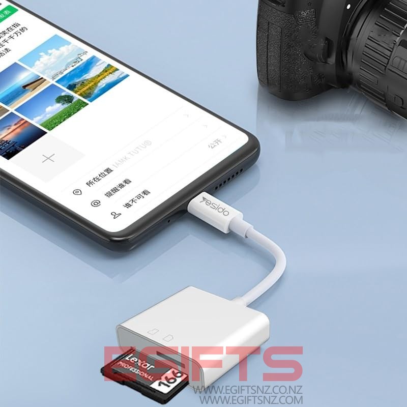 YESIDO iPhone Lightning Card Reader 2in1 SD/ TF Card GS11 - Image 3