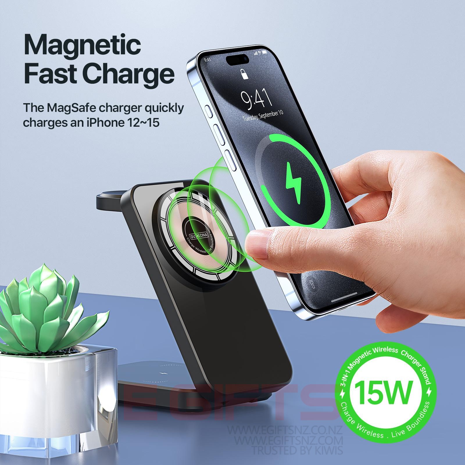 DUZZONA Foldable 3-in-1 Magnetic Wireless Charger Stand - Image 8