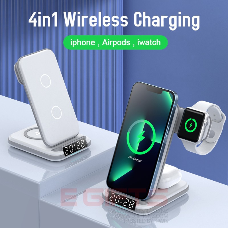 3 in 1 Wireless Charging Station AirPods iWatch iPhone with Clock - Image 2