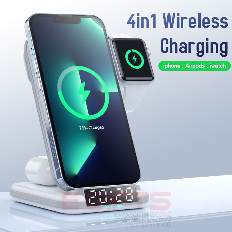 3 in 1 Wireless Charging Station AirPods iWatch iPhone with Clock - Image 3