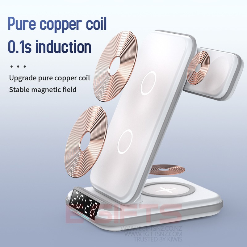 3 in 1 Wireless Charging Station AirPods iWatch iPhone with Clock - Image 4