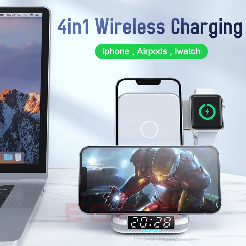 3 in 1 Wireless Charging Station AirPods iWatch iPhone with Clock - Image 5