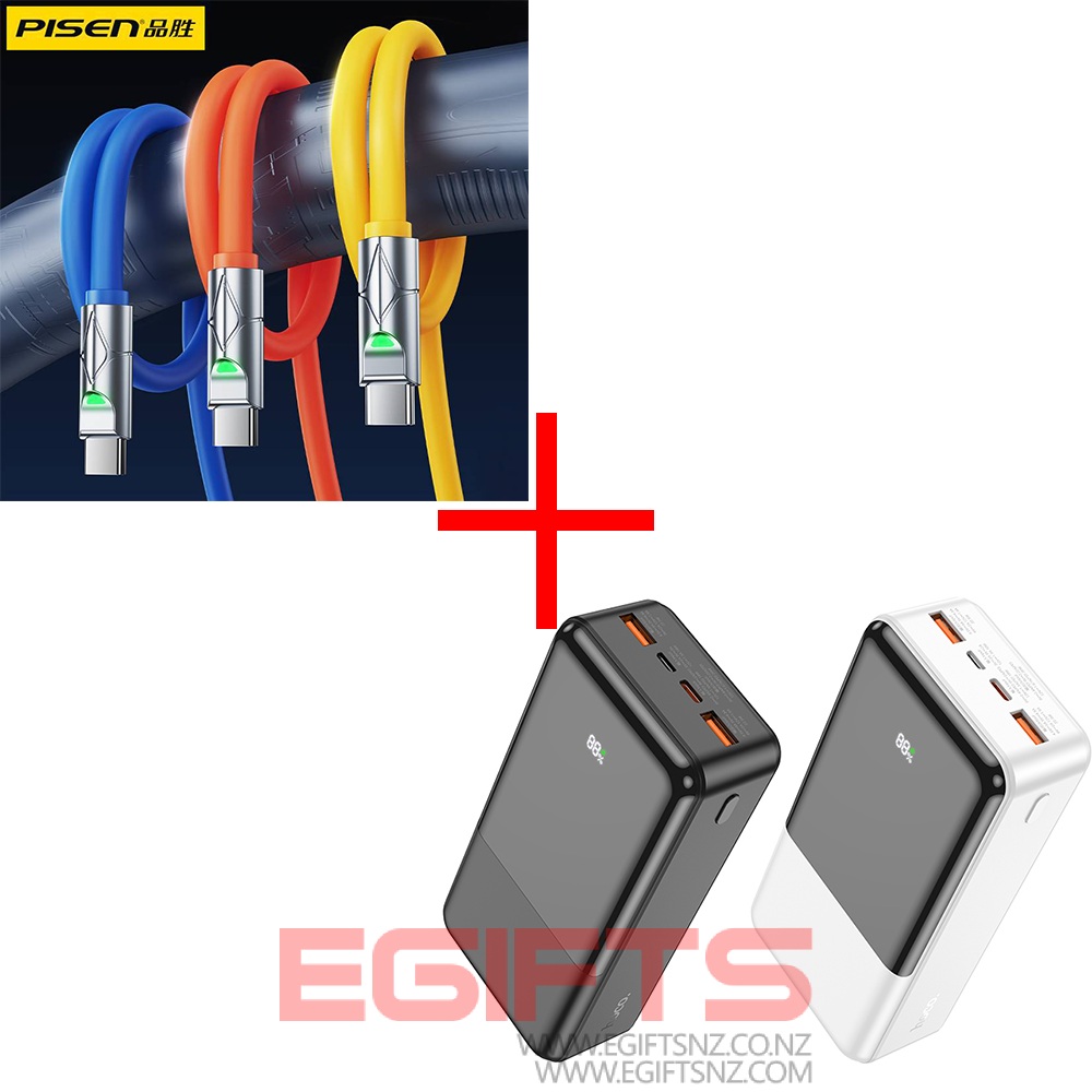 HOCO-30000mAh-PD22.5W-PowerBank-+-PISEN-1.2m-ROBOTIC-100W-LED-C-TO-C-Fast-Charging-Cable