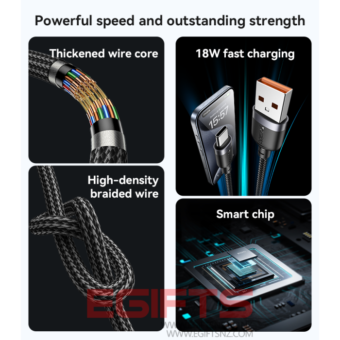 CA131C 0.3 Meter 18W Fast Charging USB to Type-C Aluminum Alloy Braided Data Cable - Image 3