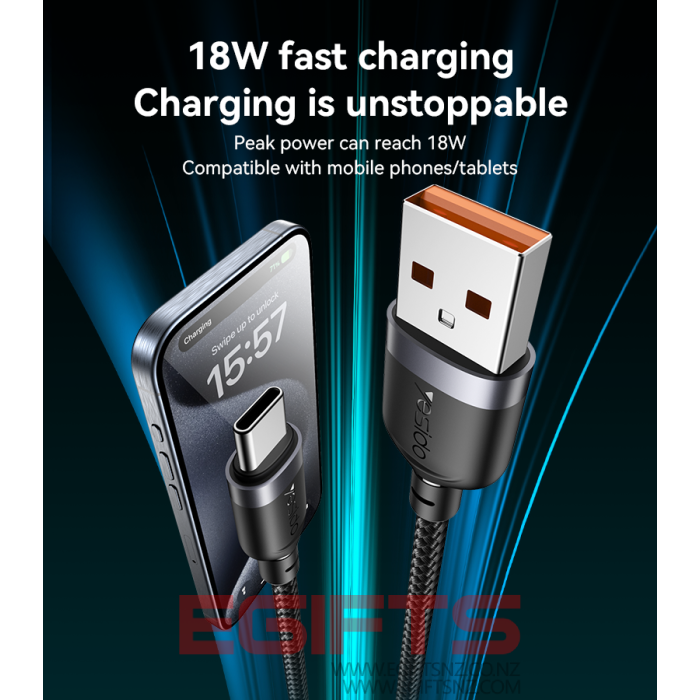 CA131C 0.3 Meter 18W Fast Charging USB to Type-C Aluminum Alloy Braided Data Cable - Image 2