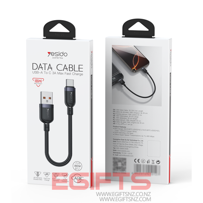 CA131C 0.3 Meter 18W Fast Charging USB to Type-C Aluminum Alloy Braided Data Cable - Image 5