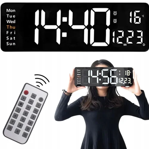 Large Digital Wall Clock with Remote Control 16 inches