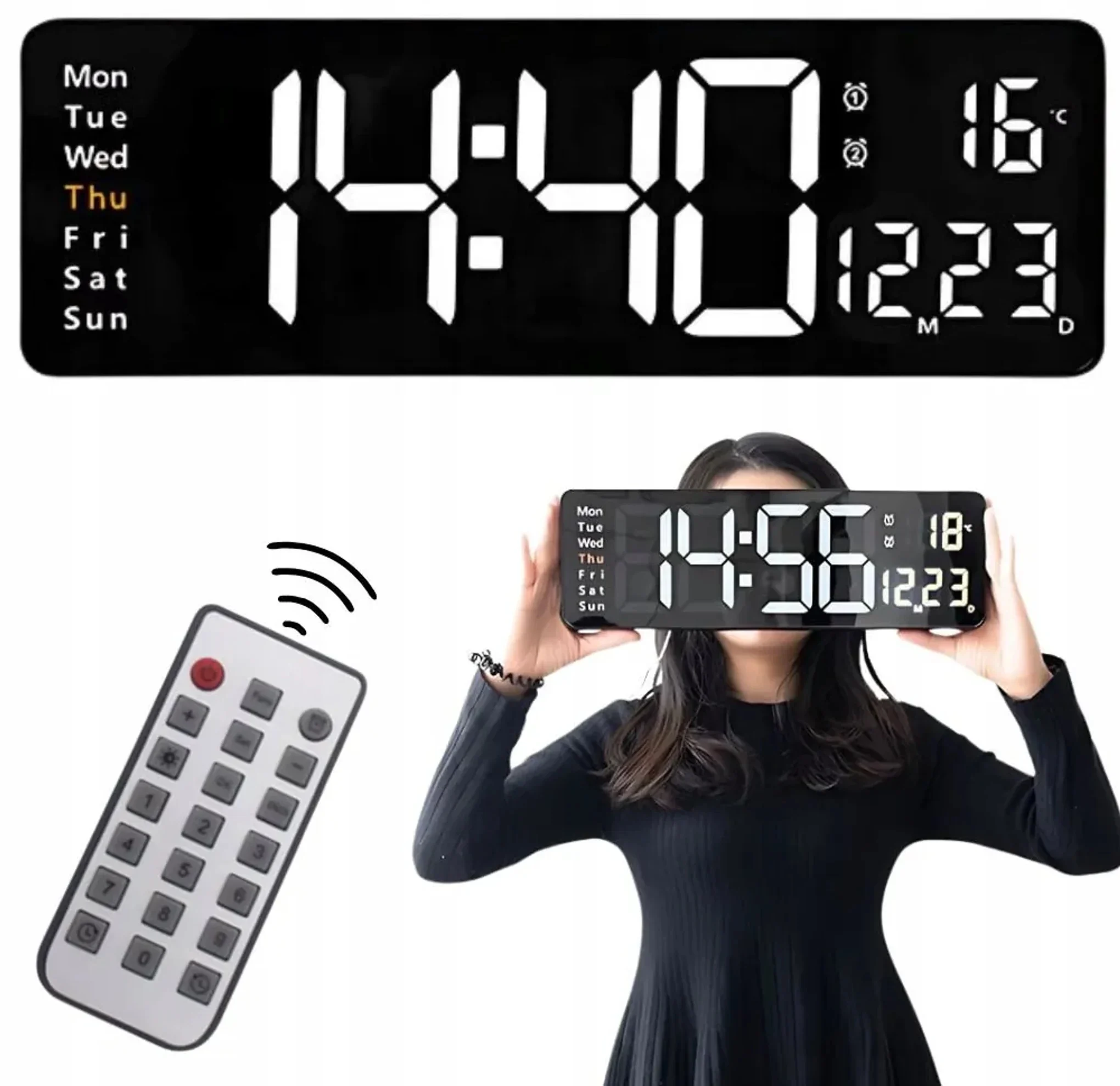 Large Digital Wall Clock with Remote Control 16 inches