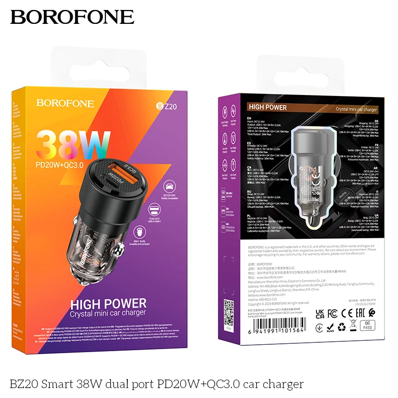 BOROFONE BZ20 Smart 38W dual port PD20W+QC3.0 Car Charger - Image 5
