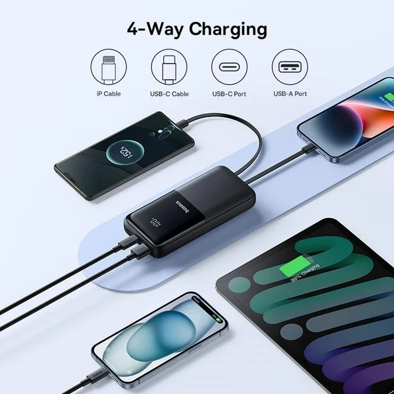 Baseus Lipow 22.5W Power Bank 20000mAh with Built-in Lightning and USB-C Cables and LED Display - Image 9