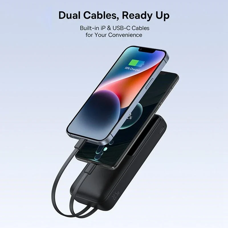 Baseus Lipow 22.5W Power Bank 20000mAh with Built-in Lightning and USB-C Cables and LED Display - Image 5
